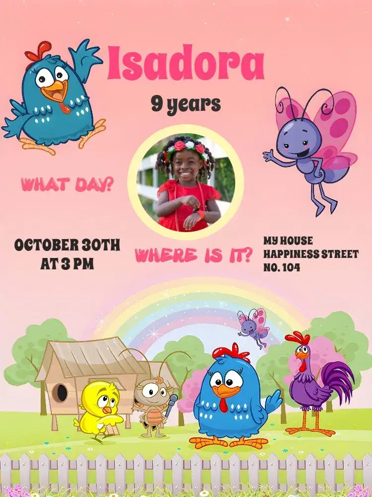 Invitation Little Blue Hen With Pink Picture – Most searched for theme colorful, childlike, playful, pink, fun, themed