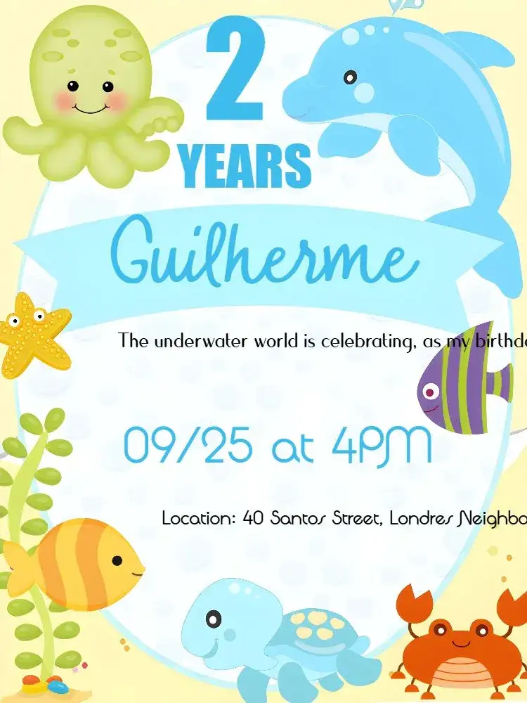 Invitation Blue Sea Background – Kids' Birthday Party theme oceanic, colorful, fun-filled, childlike, marine, tropical