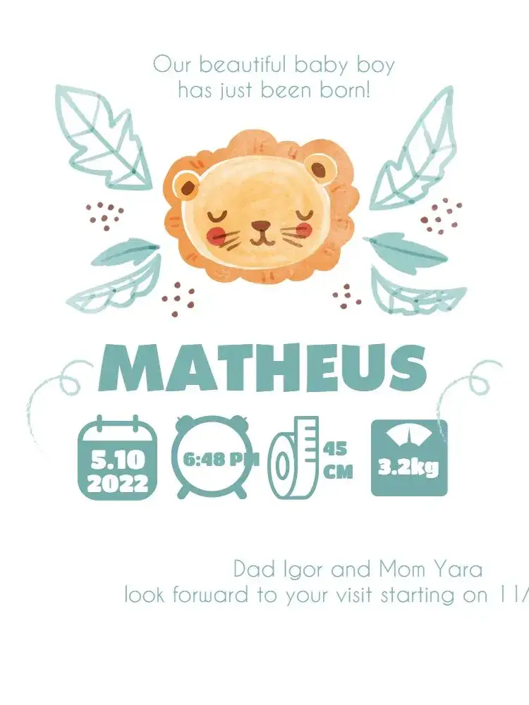 Invitation Baby Lion Playful Birth Celebration Card – Card theme playful, delicate, animal, childlike, colorful