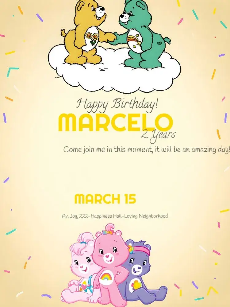 Invitation Care Bears Customized – Kids' Birthday Party theme colorful, childlike, playful, cute, fun