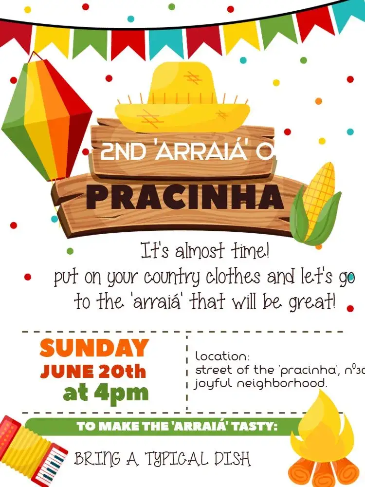 Invitation Junina Love Party – Commemorative Dates theme colorful, vintage, rustic, festive, folkloric, traditional