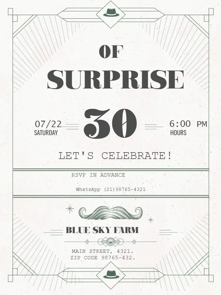 Invitation Sudden 30 Elegant Party – Kids' Birthday Party theme elegant, classic, vintage, black and white, modern