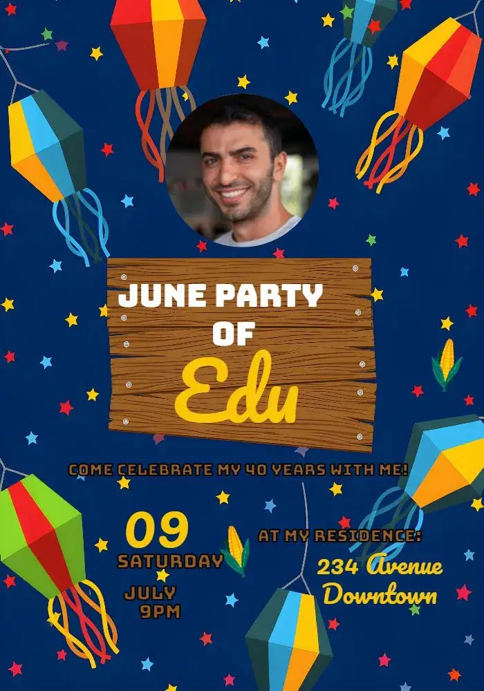 Invitation Arraial June Party With Hillbilly Photo – Commemorative Dates theme colorful, country, festive, rustic, vintage