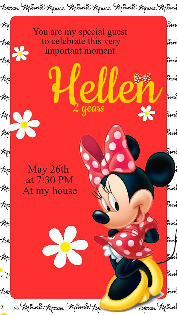 Red Minnie Birthday Invitation