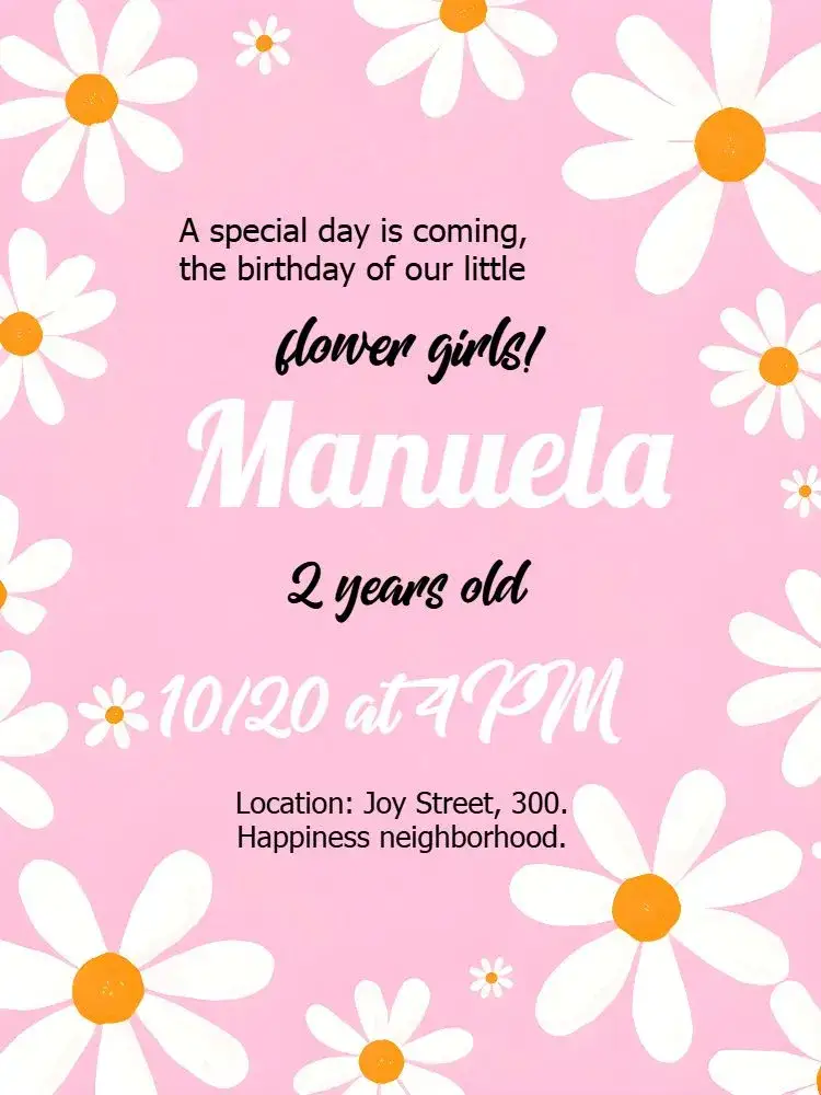 Invitation Pink Daisy Garden Flower – Most searched for theme floral, delicate, pink, spring, colorful, childish