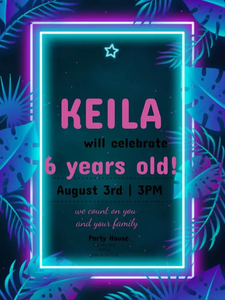 Invitation Neon Celebration – Kids' Birthday Party theme neon, colorful, modern, fun, childlike, vibrant