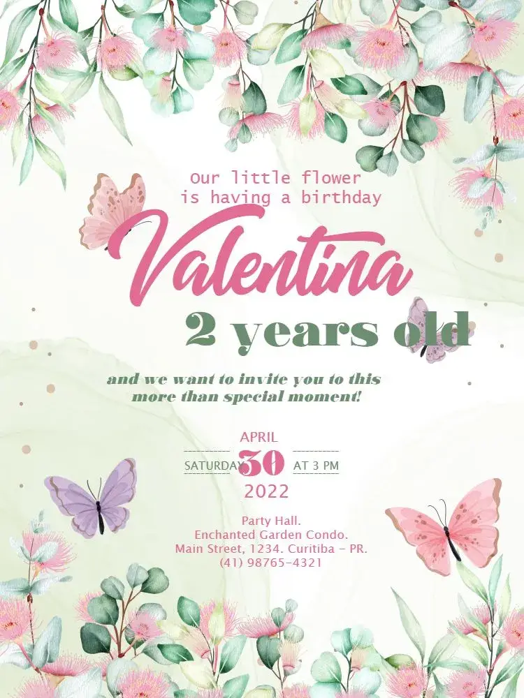Digital Enchanted Garden Delicate Butterflies invitation