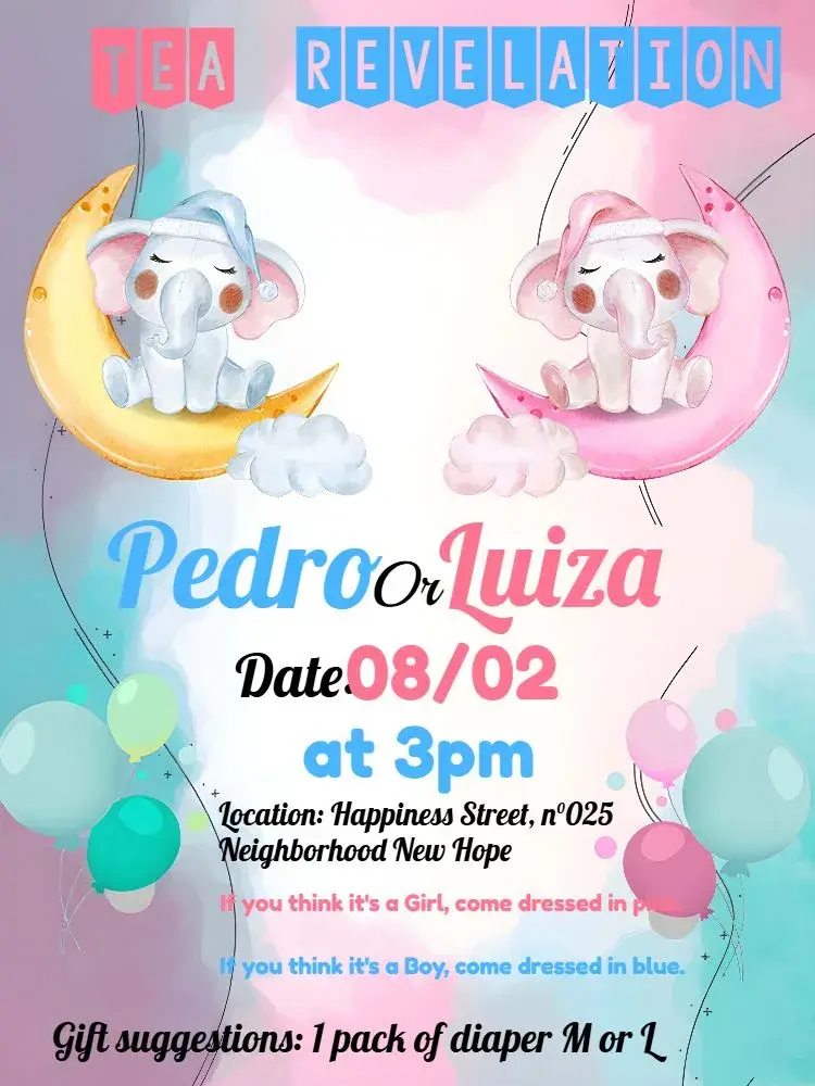 Elephant Theme Gender Reveal Tea Party invitation
