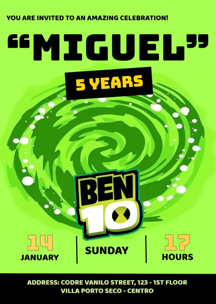 Invitation Ben 10 Kids Aliens – Kids' Birthday Party theme colorful, themed, fun, adventure, modern