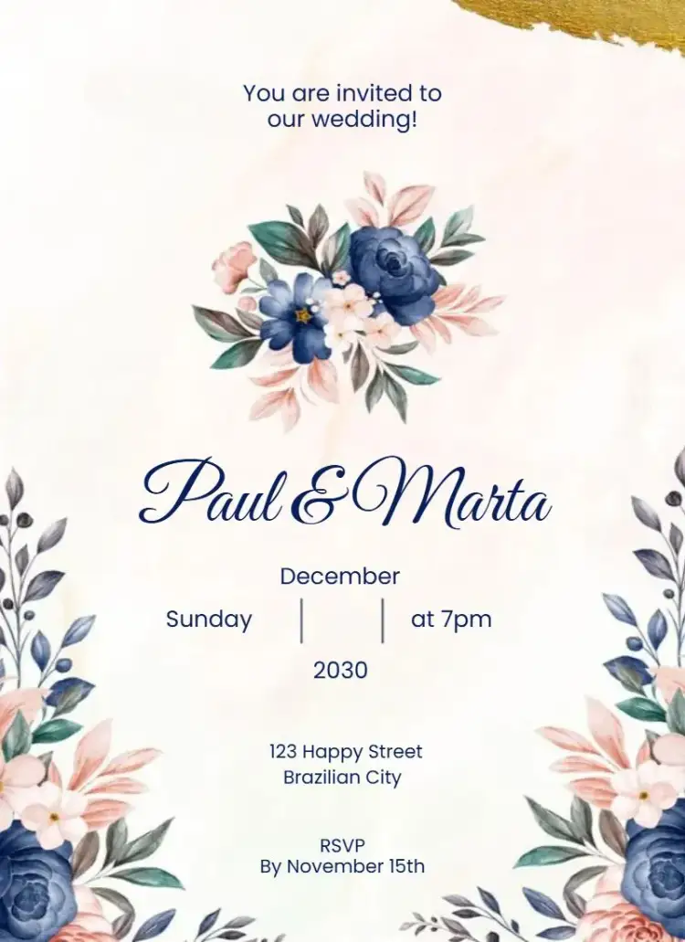 Invitation Classic Floral – Wedding theme floral, elegant, romantic, navy blue, delicate, nature-themed