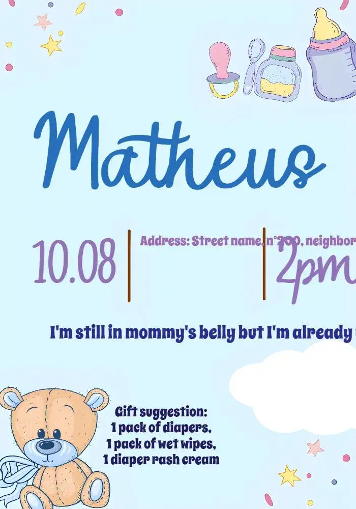 Invitation Diaper Shower Little Bear Baby Food – Diaper Shower theme cute, colorful, childish, playful, modern, fun