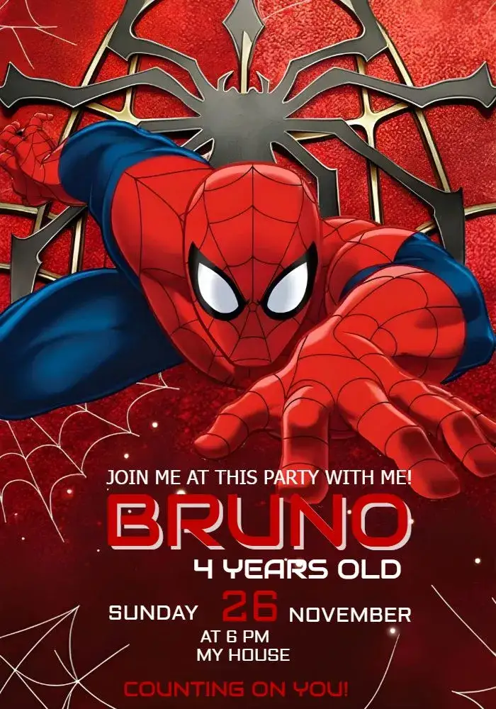 Invitation Spider-Man Edit – Most searched for theme superheroes, colorful, modern, interactive, fun, themed