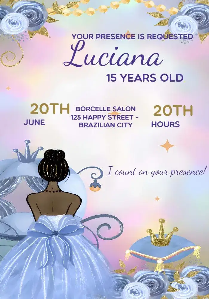 Invitation 15th Black Princess Glitter – Sweet 15 theme glamorous, elegant, modern, cultural, sophisticated