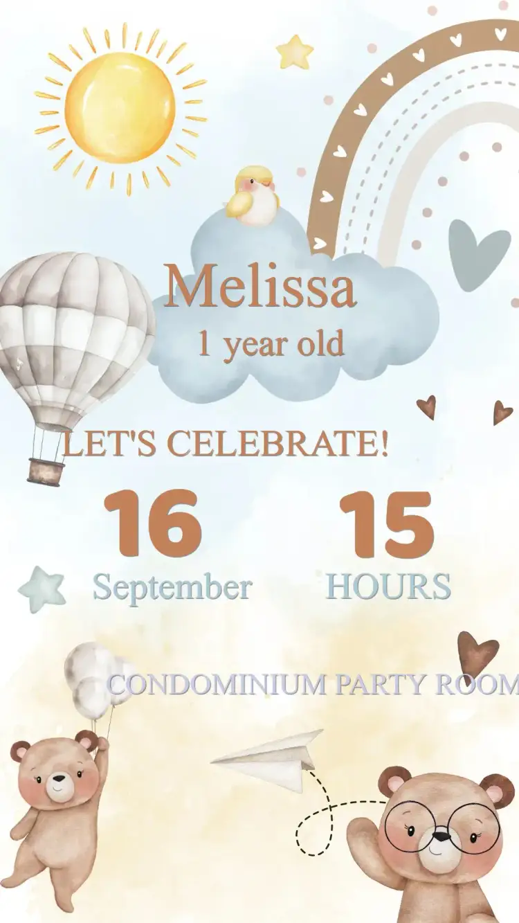 Invitation Brown Bear Birthday Invitation – Kids' Birthday Party theme cute, childish, animals, pastel, playful, cozy