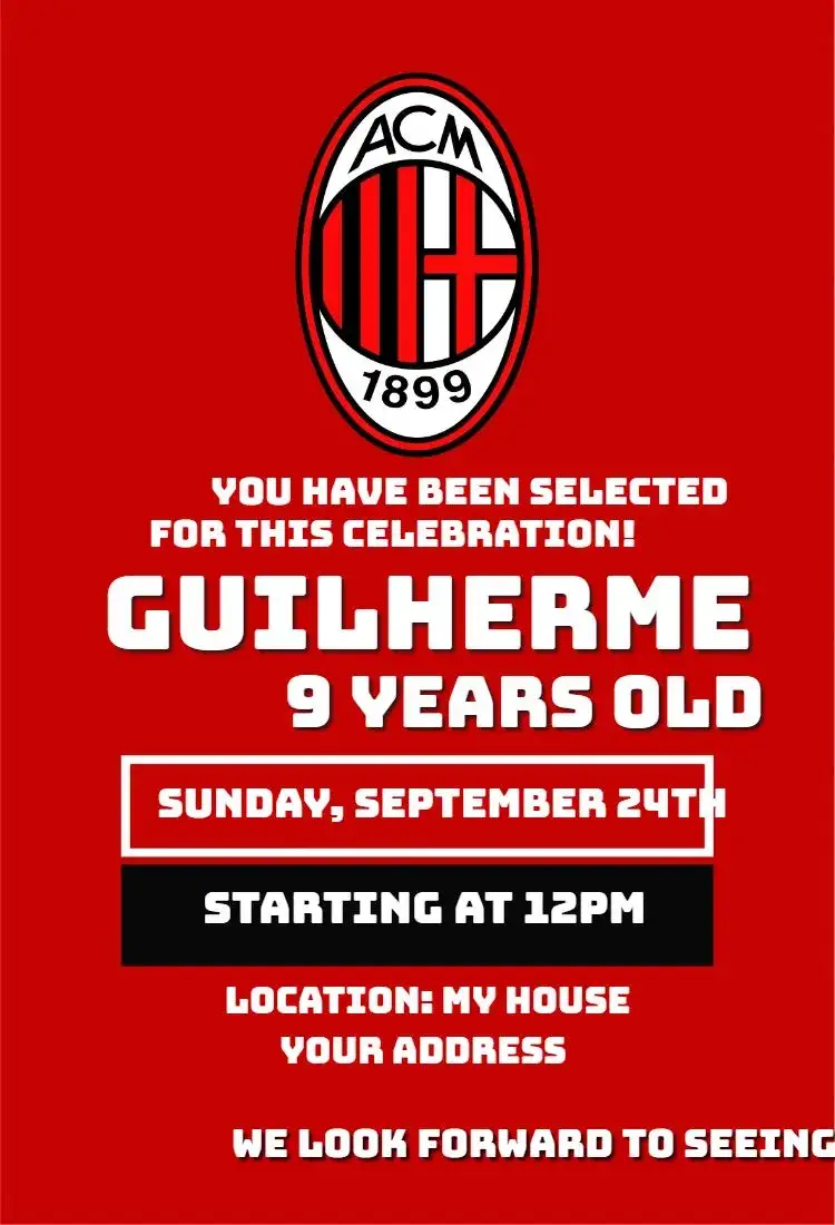 Invitation Milan 3 – Birthday theme soccer, colorful, modern, youthful, fun