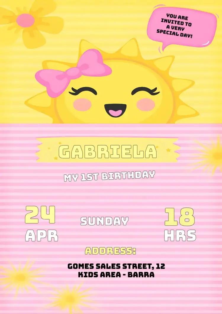 Invitation Raio De Sol Volra – First Communion theme pink, delicate, sunlight, nature, childlike, cheerful