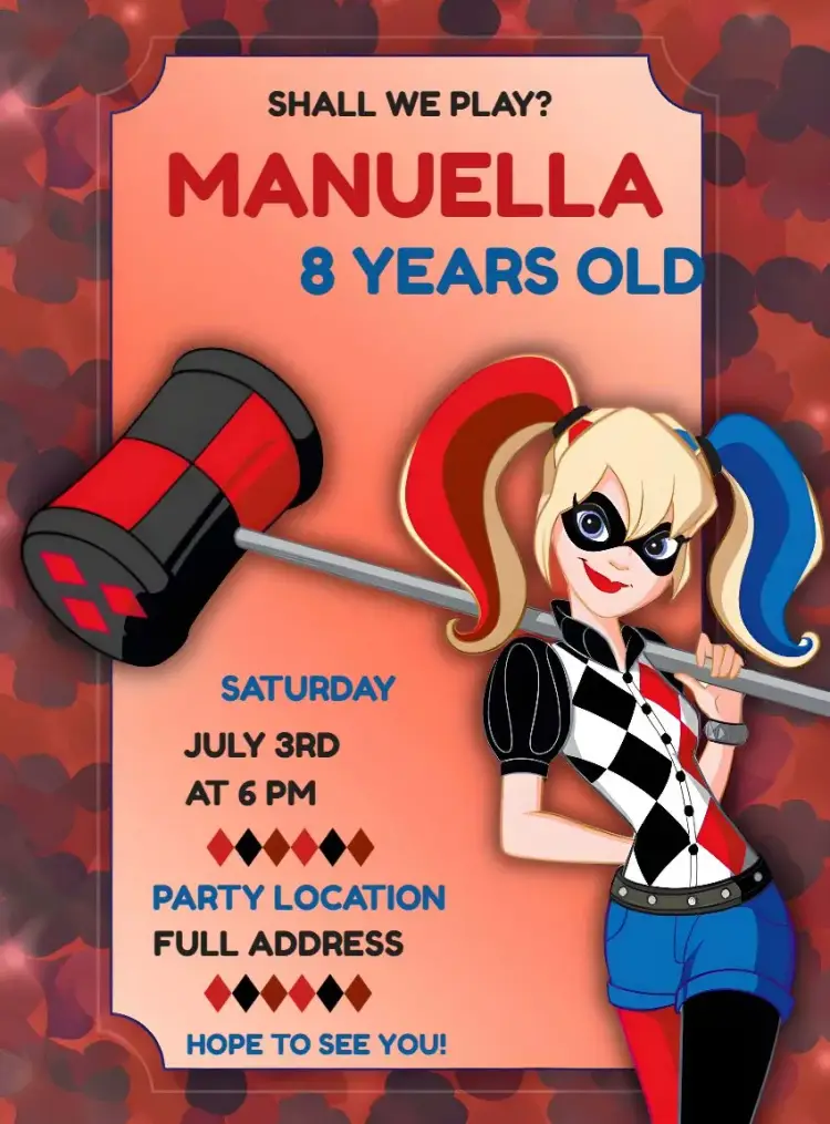 Harley Quinn Suicide Squad White invitation