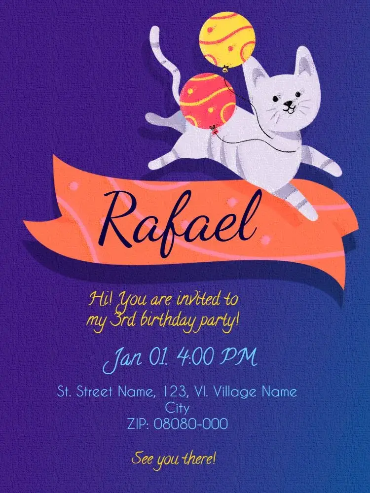 Infantill Cat Party invitation