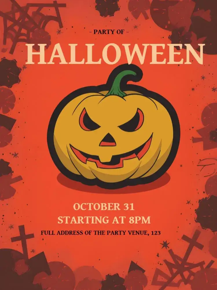 Invitation For Halloween Day Party – Commemorative Dates theme orange, black, witch, folklore, fantasy, pumpkin