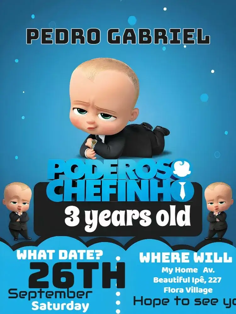 Invitation Powerful Boss Baby – Most searched for theme modern, fun, colorful, childish, elegant