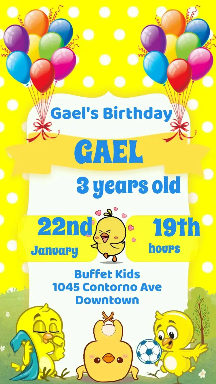 Invitation Little Yellow Chick – Kids' Birthday Party theme colorful, fun, animals, outdoor party, childlike illustrations