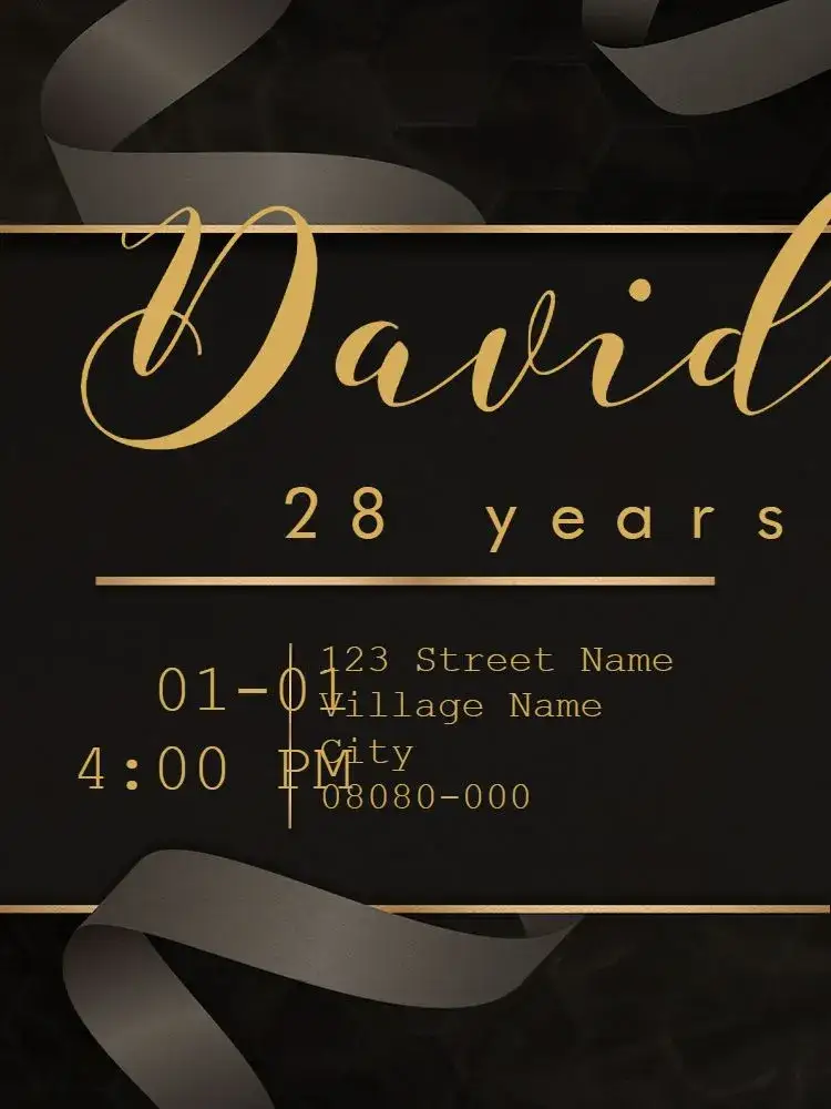 Invitation Virtual Male - Black And Gold Simple – Kids' Birthday Party theme black, golden, elegant, masculine, simple, modern