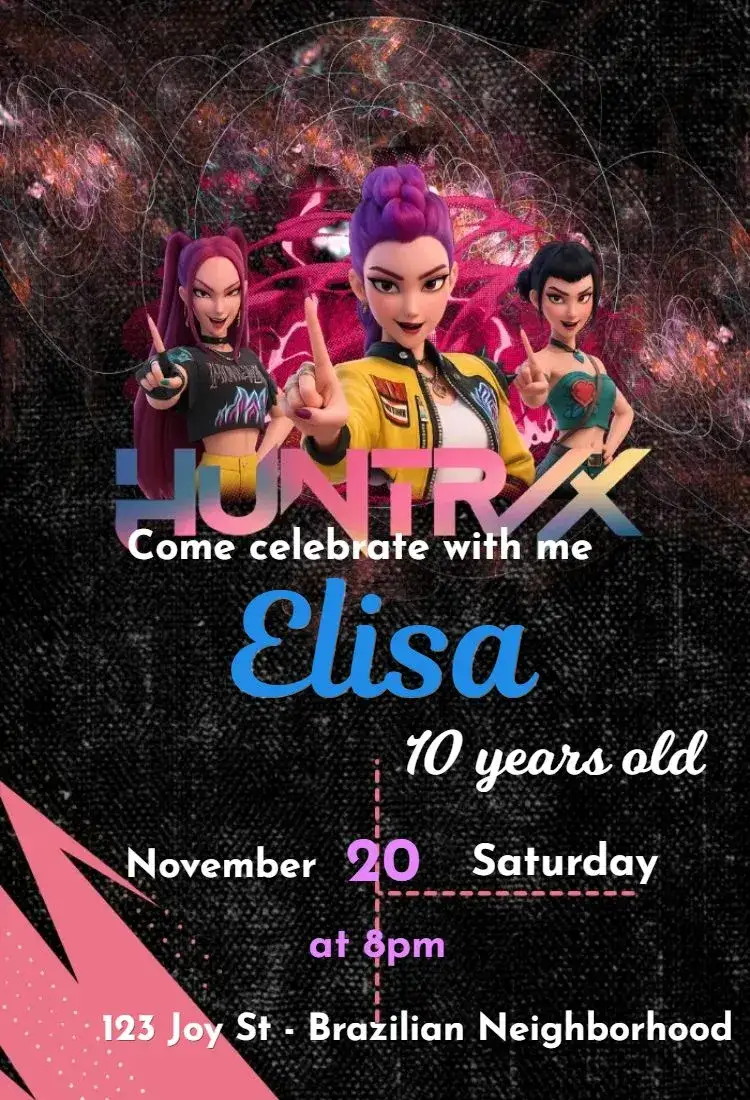 Invitation K-Pop Demon Hunters – Kids' Birthday Party theme colorful, modern, youthful, fun, pop, illustrative
