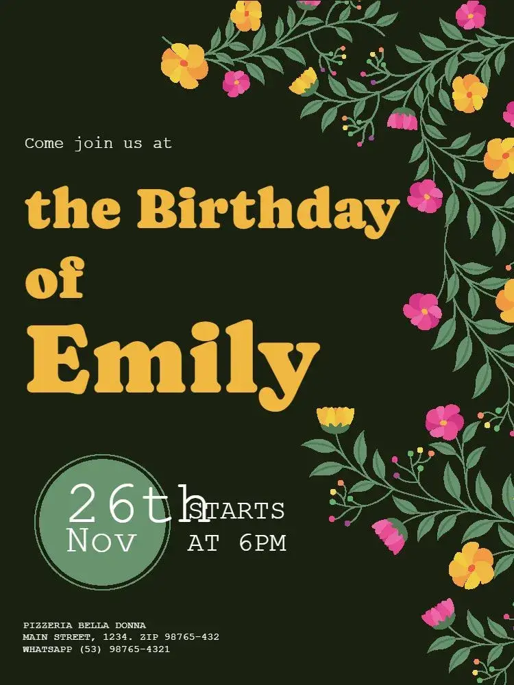 Dark Floral Female Adult Party invitation
