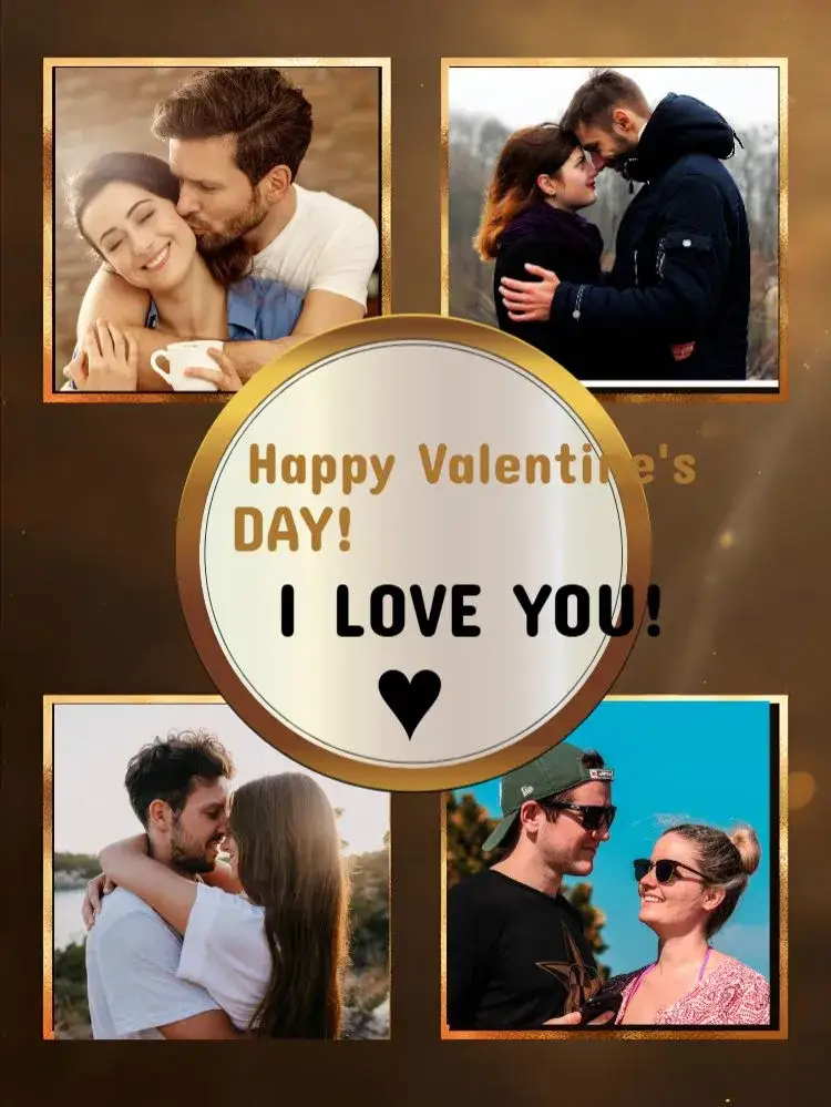 Invitation Valentine's Day Card With Black Photos – Commemorative Dates theme black, golden, romantic, elegant, modern, minimalist
