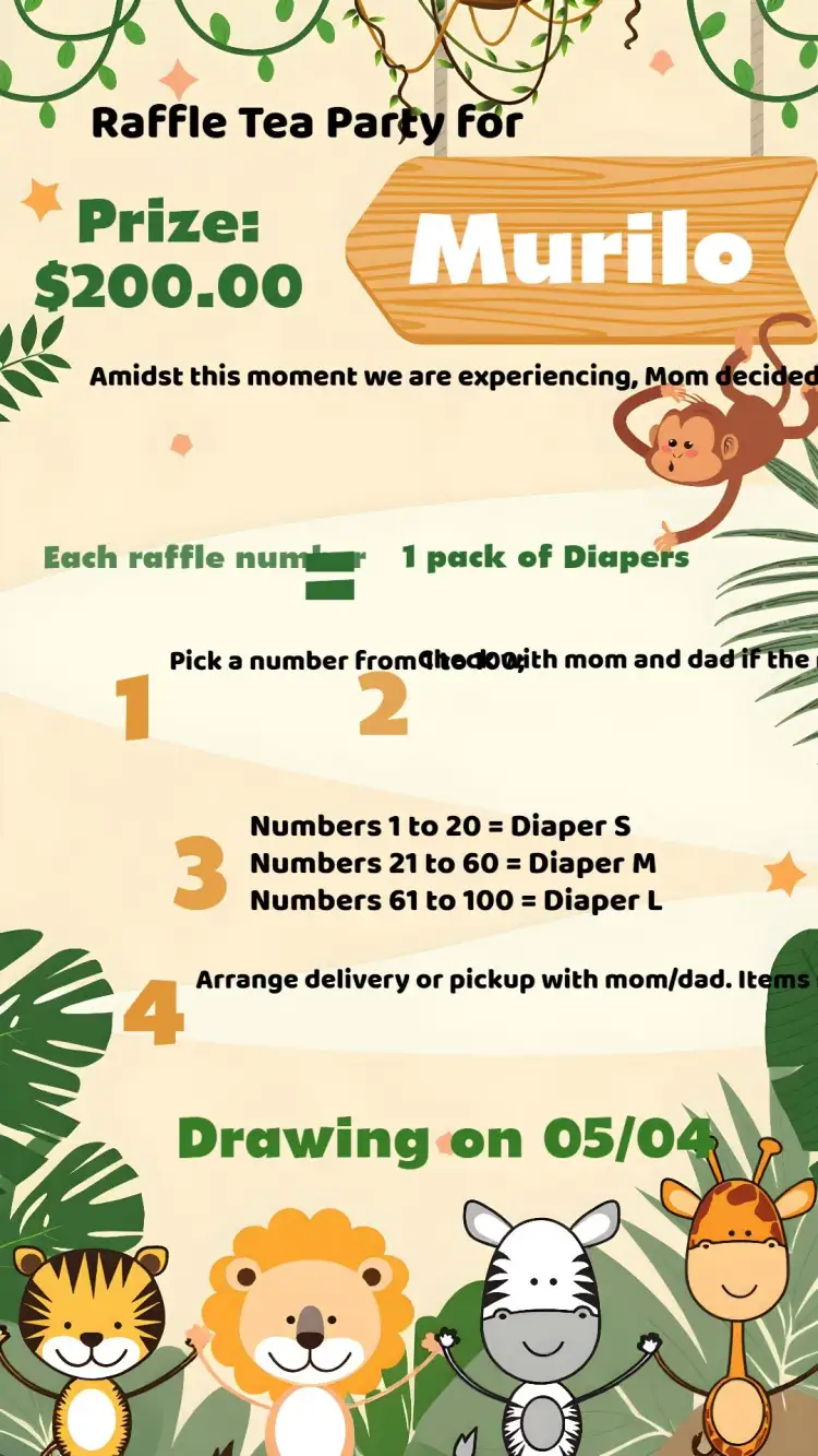 Invitation Safari Baby Shower Raffle Tea – Raffle Tea theme safari, jungle, animals, neutral colors, fun, tropical