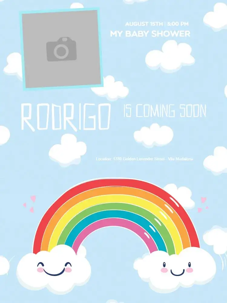 Invitation Diaper Shower Customization – Diaper Shower theme clouds, rain, soft colors, childlike illustrations, modern style