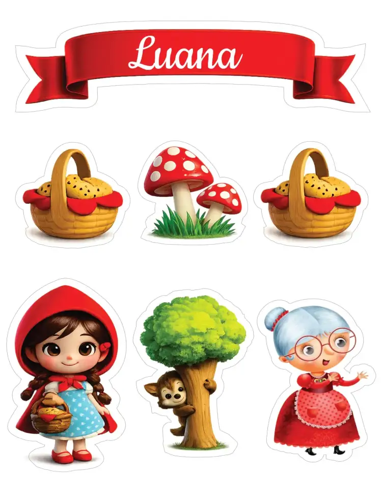 Invitation Little Red Riding Hood – Cake topper theme vibrant red, forest-themed, playful, fairy tale, colorful, fun