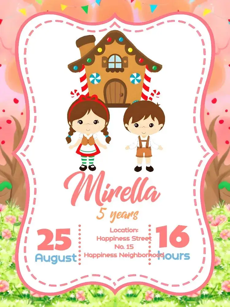 Invitation João And Maria Frame – Commemorative Dates theme pink, white, strawberry, striped, fun, childish
