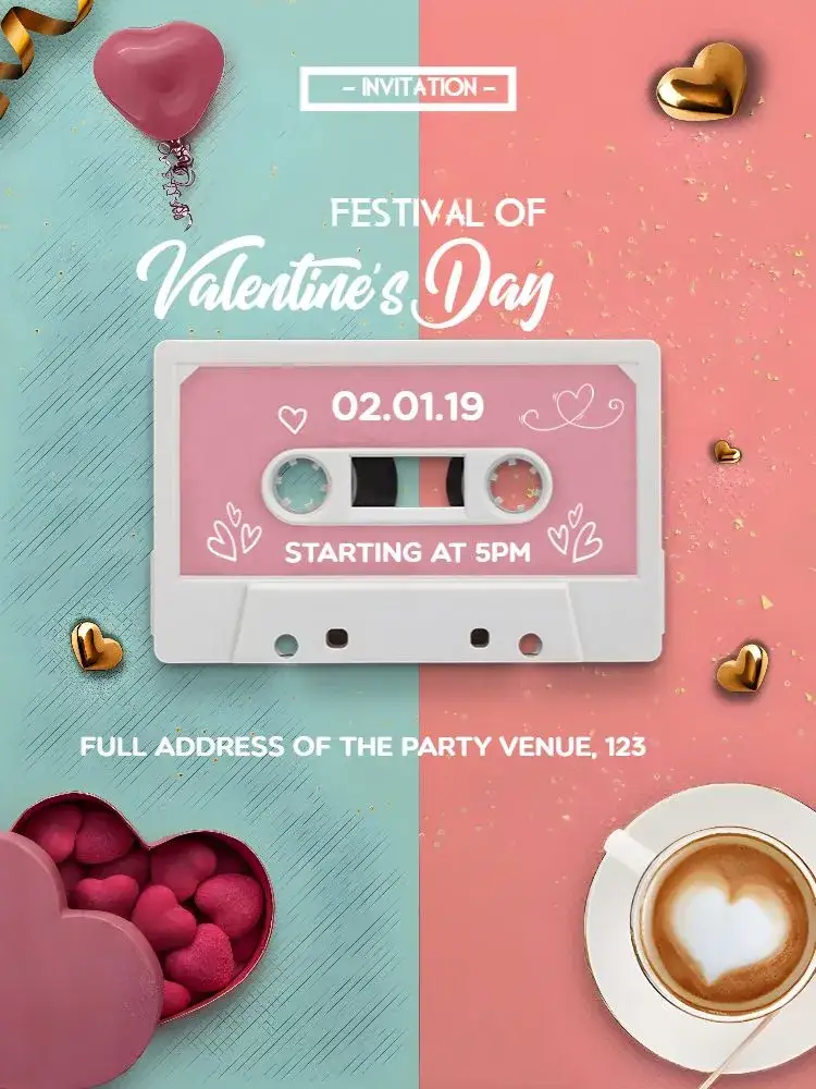 Invitation Valentine's Day Sweethearts Party – Commemorative Dates theme romantic, fun, colorful, modern, childish