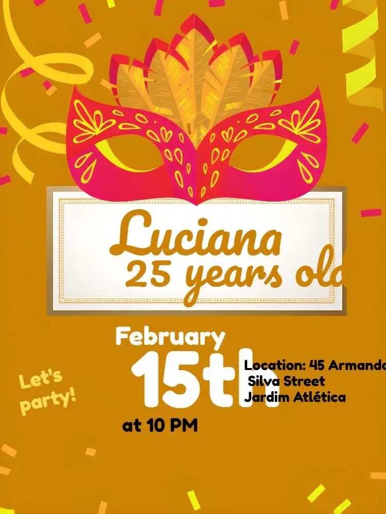 Invitation Carnival Bloquinho – Commemorative Dates theme carnival, vibrant, festive, golden, colorful, modern