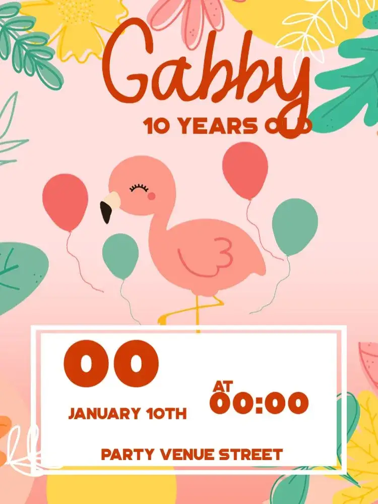 Invitation Flamingo Digital – Kids' Birthday Party theme tropical, modern, delicate, colorful, feminine, beach
