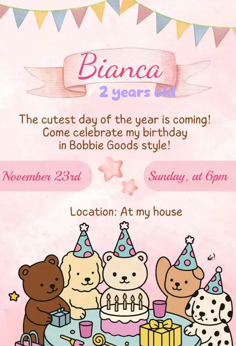 Invitation Digital Invitation by Bobbie Goods – Birthday theme cute, modern, delicate, sweet, minimalist, aesthetic