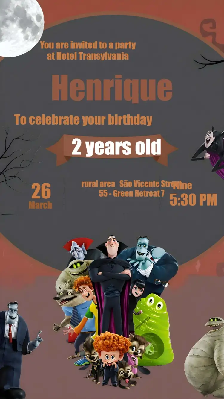 Invitation Hotel Transylvania Colorful – Kids' Birthday Party theme colorful, fun, fantasy, monsters, modern