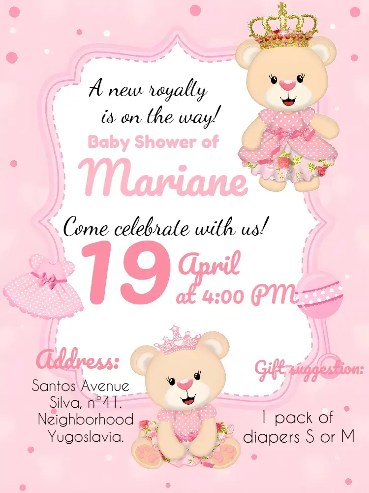 Princess Teddy Bear Baby Shower invitation