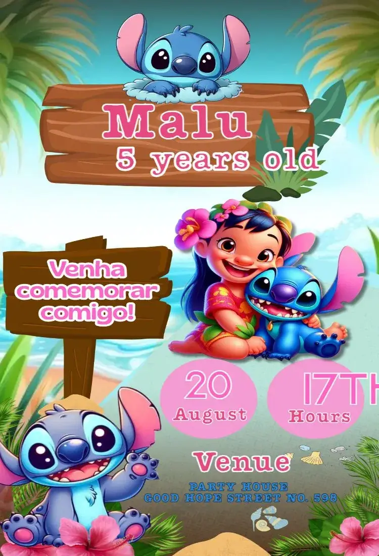Invite stitch, lilo editable and customizable