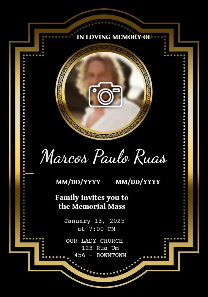 Invitation Funeral Mass With Photo Worship – Commemorative Dates theme golden, white, black, minimalist, elegant, subtle