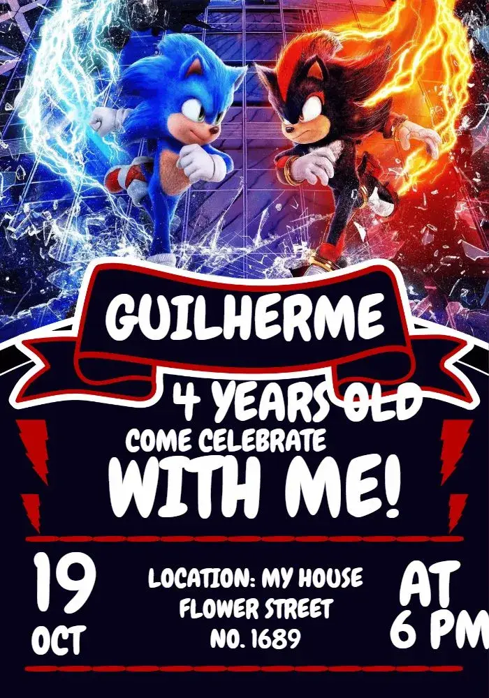 Sonic And Shadow Kids invitation