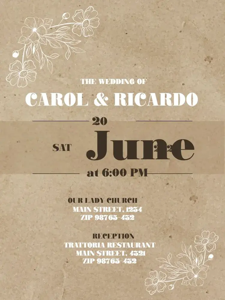 Rustic / Sustainable Delicate Wedding Reception invitation