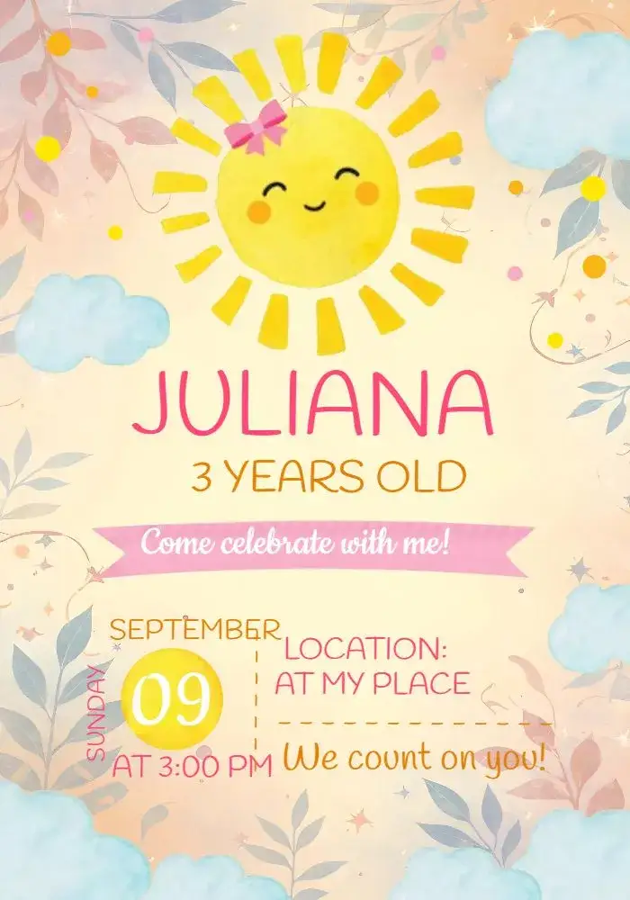 Invitation Sunbeam Girl Cloud – Most searched for theme colorful, childlike, clouds, sunbeam, cheerful, fun