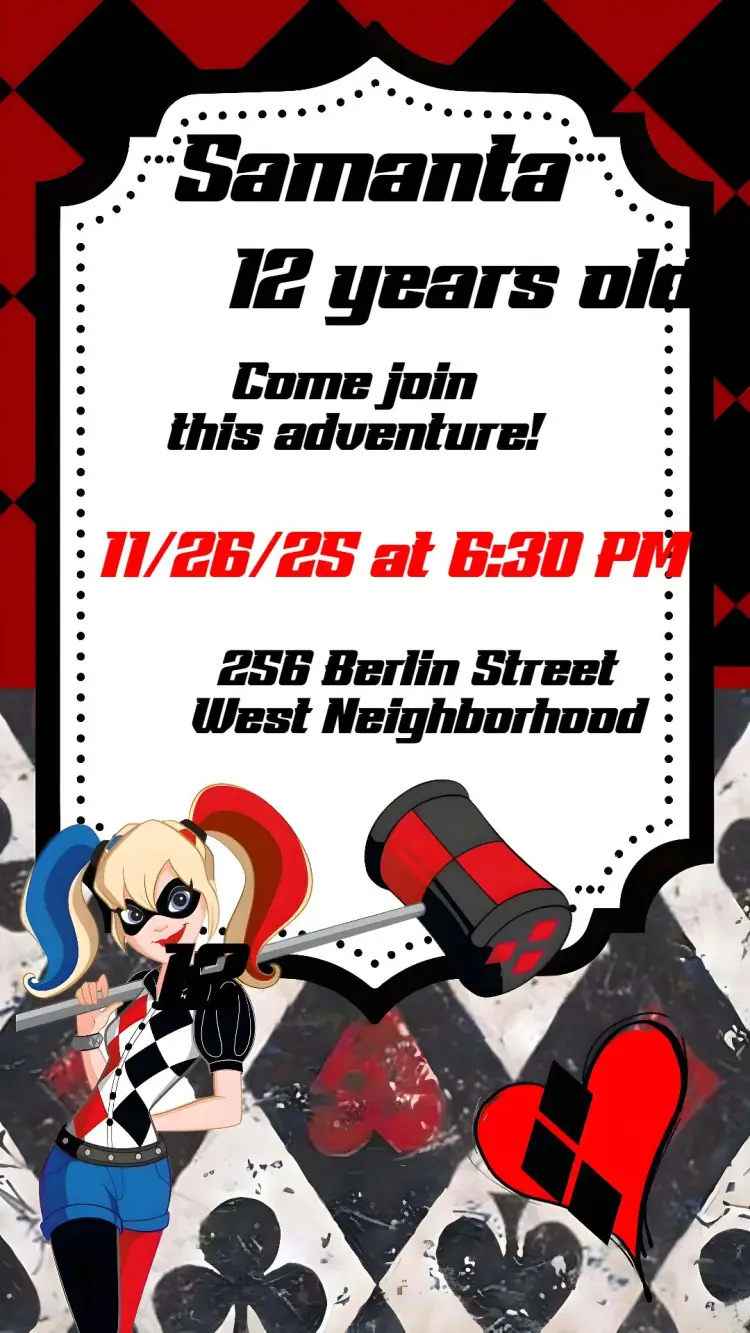 Invite Harley Quinn editable and customizable