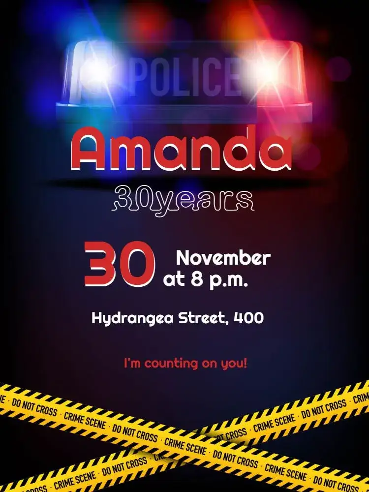 Invitation Blue Police – Birthday theme military, civilians, modern, themed, colorful