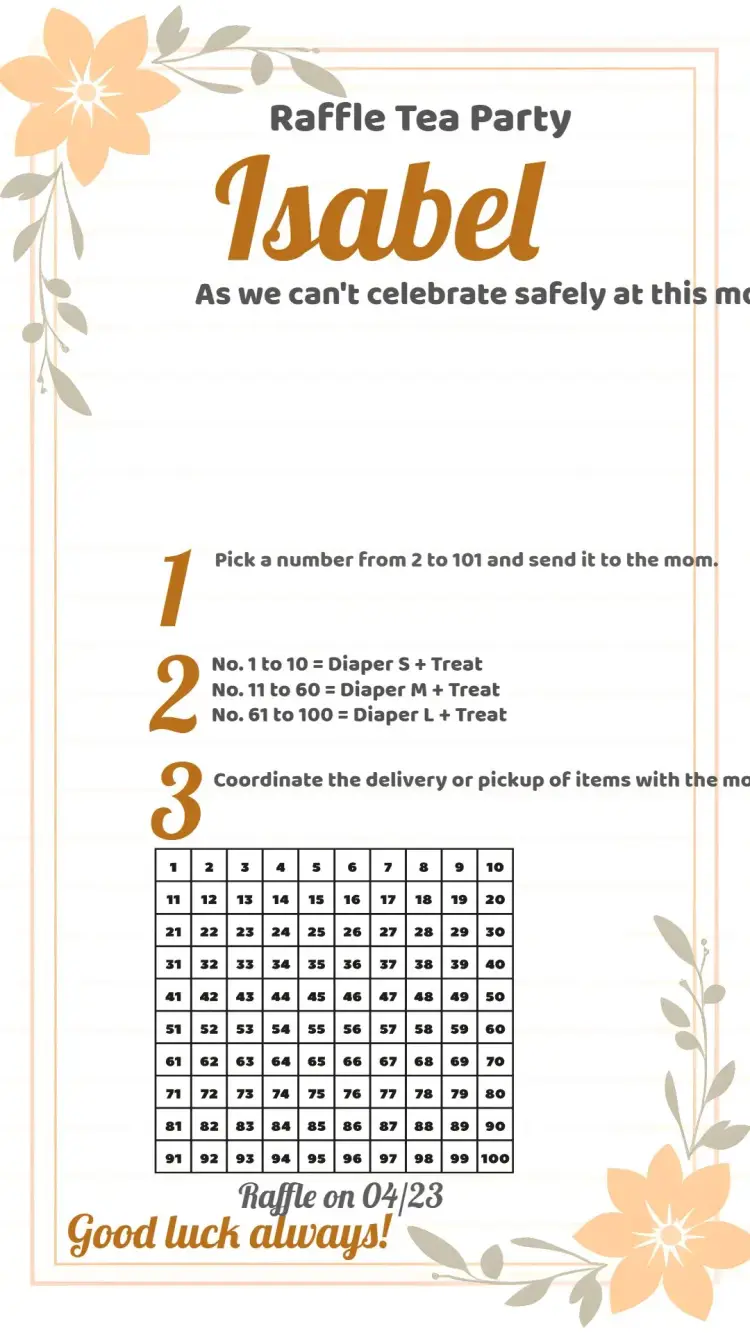 Floral Raffle Tea Card invitation