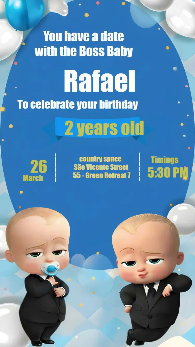 Invitation Powerful Boss Baby – Most searched for theme blue, fun, childish, modern, colorful