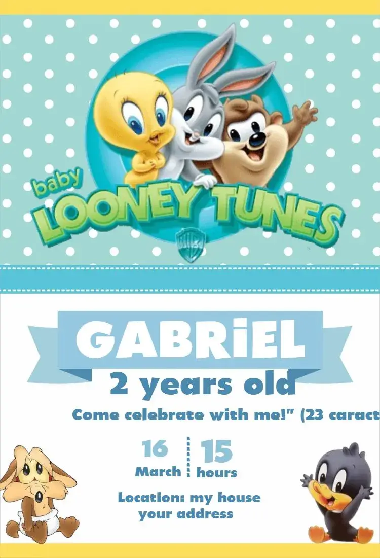 Invite Looney Tunes Baby Blue editable and customizable