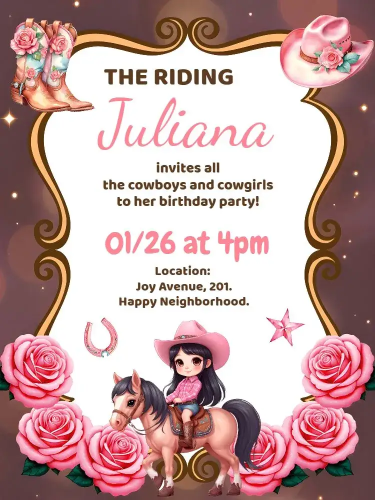 Invitation Floral Roses Cowgirl – Most searched for theme floral, cowboy, vibrant, colorful, rustic